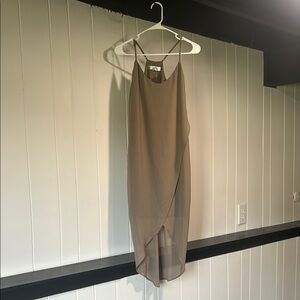 Mahina Tan High Low Slip Dress Spaghetti Strap